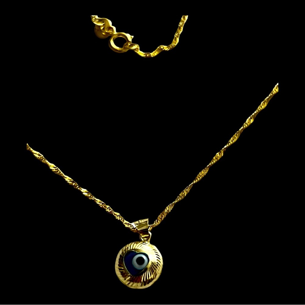 Necklace blue eye solid gold 14k chain and charm